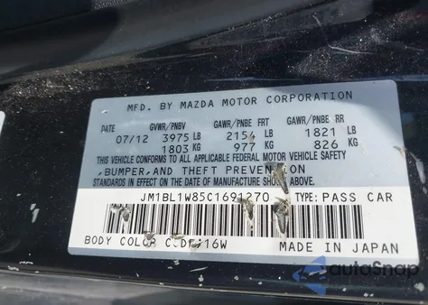 2012 Mazda Mazda3 I Grand Touring z USA, uszkodzony, nr VIN JM1BL1W85C1691270